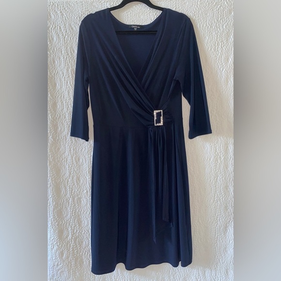 Onyx Nite  3/4-Sleeve Faux Wrap Midi Dress - Picture 1 of 7